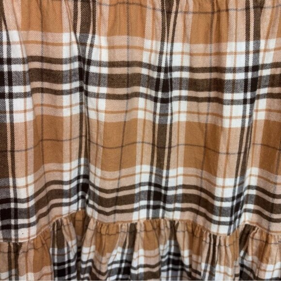 GAP Women’s Medium Tall Brown Tan Cream Button Down Plaid Dress Coastal Cowgirl - Picture 5 of 8